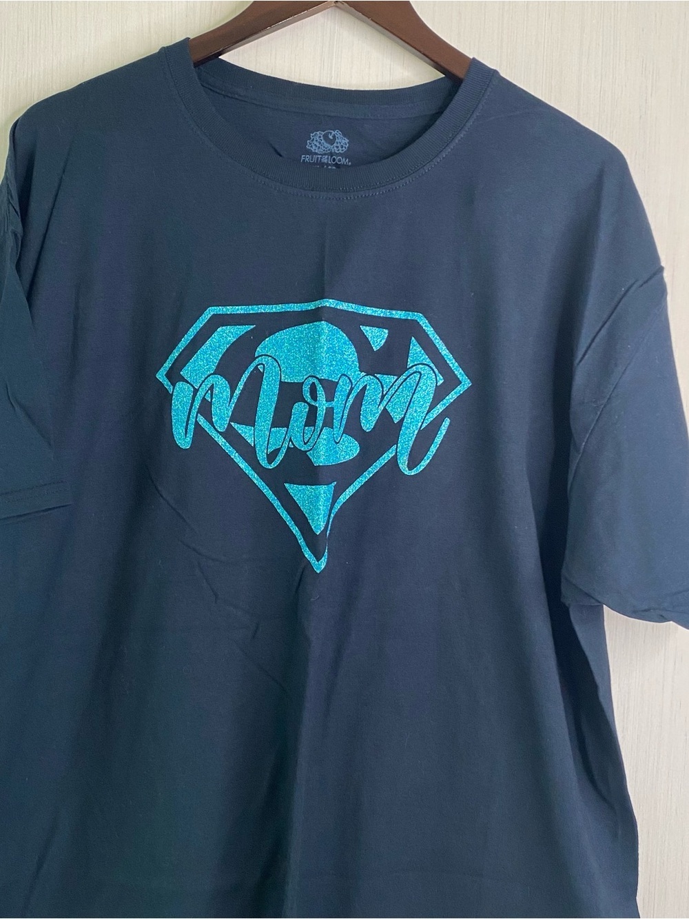 Fruit of the Loom Super Mom Heat Transfer Graphic T-Shirt Black XL - Picture 3 of 4